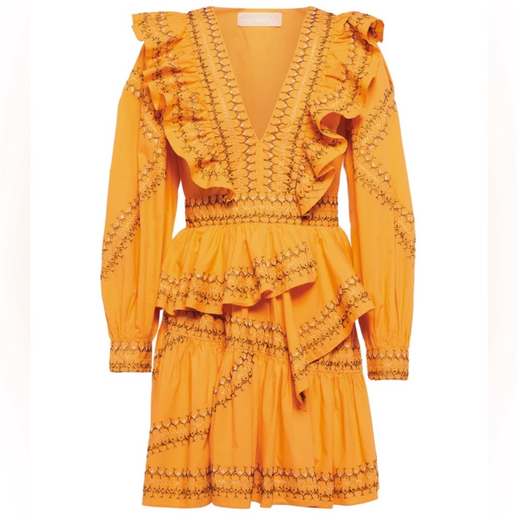 Ulla Johnson Anais Dress Embroidered Ruffle In Papaya Cottagecore Handmade Nwt
